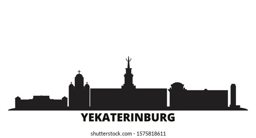 Russia, Yekaterinburg city skyline isolated vector illustration. Russia, Yekaterinburg travel black cityscape