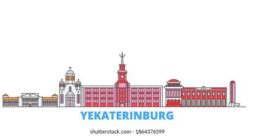 Russia, Yekaterinburg line cityscape, flat vector. Travel city landmark, oultine illustration, line world icons