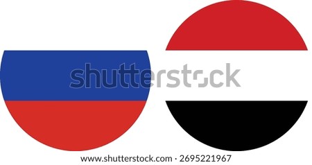 Russia and Yemen circular flag vector with transparent background 