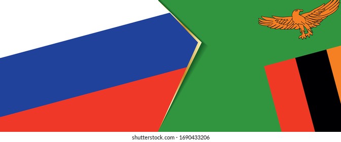 Russia and Zambia flags, two vector flags symbol of relationship or confrontation.
