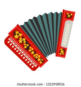 Russian accordion vector illustration. Russian tradicional musical instrument. Bayan icon cartoon style, isolated on a white background