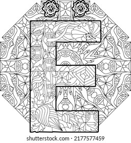 Russian Alphabet Cyrillic Capital letter Yo on mandala. Vector illustration for coloring.