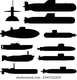 Russian and american submarines silhouettes. 