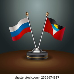 Russian and Antigua and Barbuda table flags relation with gradient backgrund