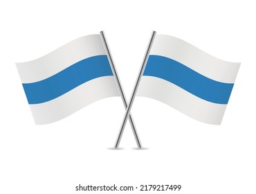 Russian anti-war flags. White-blue-white flag. Insignia of the Freedom of Russia Legion. Russian opposition flags.