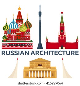 Russian Architecture. Modern flat design. St. Basil's Cathedral. Kremlin