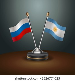 Russian and Argentina table flags relation  with gradient backgrund. Vector Illustration