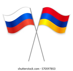 Russian and Armenian crossed flags. Russia combined with Armenia isolated on white. Language learning, international business or travel concept.