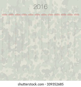 RUSSIAN ARMY Daily weekly vector 2016 annual planner calendar template organizer