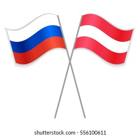 Russian and Austrian crossed flags. Russia combined with Austria isolated on white. Language learning, international business or travel concept.