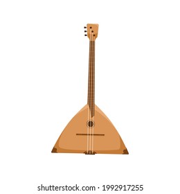 Russian balalaika. Folk plucked string acoustic music instrument. Traditional wooden object from Russia. Colored flat vector illustration isolated on white background