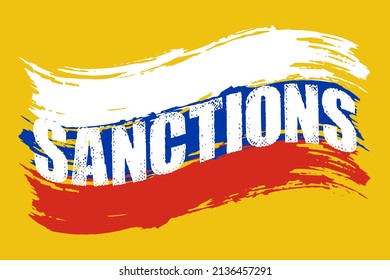 Russian ban icon. Red prohibiting sign. Sanction and financial embargo. Sanctions russia. Political pressure. Trade restriction and economic restrictions. Financial ban. Template vector flat design.