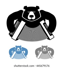 Russian bear with accordion icon flat style. Wild beast and musical instrument. National Folk Russian animal