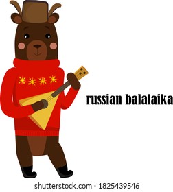 Russian bear with a balalaika and a hat with earflaps.