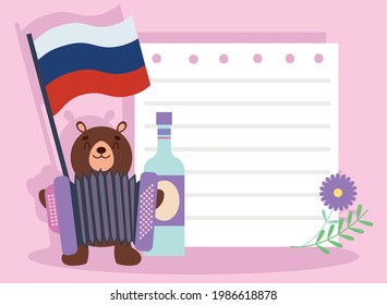 Russian bear with flag and accordion