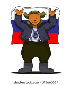 russian bear with russian flag on white background