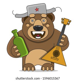 Russian Bear With Guitar Vector Illustration On White Background
