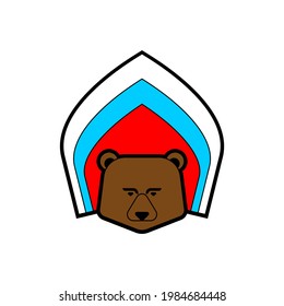 Russian bear in kokoshnik. Russian national cap symbol. Traditional icon beast of Russia