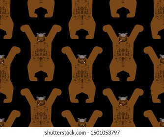 Russian Bear pattern seamless. Russia sign Prisoner mafia tattooing background . criminal animal texture