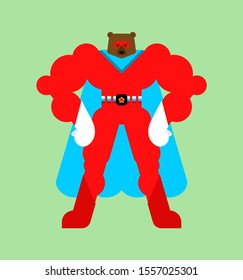 Russian bear superhero. Super beast in mask and raincoat. Strong Grizzly
