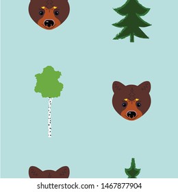 Russian Bear symbol, seamless forest animal and pattern