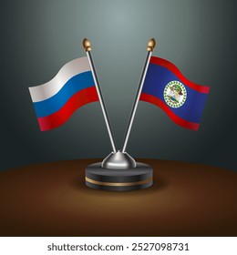 Russian and Belize table flags relation  with gradient backgrund. Vector Illustration