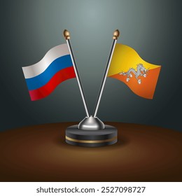Russian and Bhutan table flags relation  with gradient backgrund. Vector Illustration