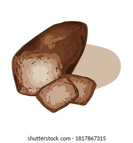 Russian black bread with slices in isolated vector illustrations