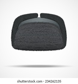 Russian Black Fur Winter Hat Ushanka. Vector Illustration Isolated On White Background.