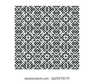 russian black square ornament. old russian geometric ornament. flat illustration