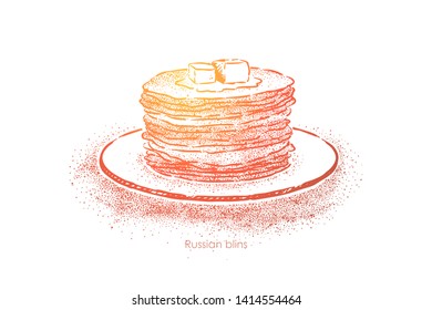 Russian blins closeup, traditional cuisine, national dessert, tasty homemade pastry, nutritious lunch