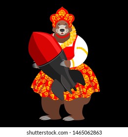 Russian bomb and Bear. Nuclear weapons in Russia. Vector illustration