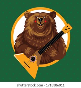 Russian, brutal bear playing on the balalaika.