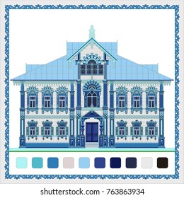 Russian Carved Blue House. Winter House