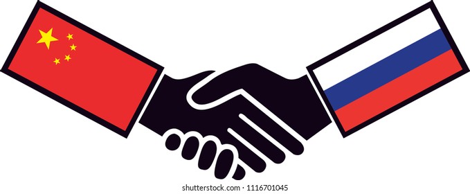 Russian and Chinese leaders shaking hands. Russia vs China Flag Vector.