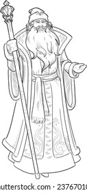 Russian Christmas and New Year Mythological Character Father Frost lineart illustration