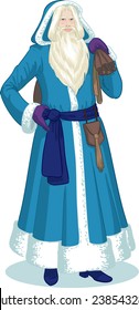 Russian Christmas and New Year Mythological Character Father Frost in blue coat illustration in cartoon style