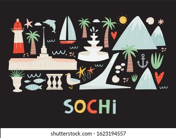 Russian city - Sochi. Print in a modern flat style.