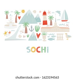 Russian city - Sochi. Print in a modern flat style.