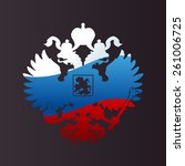 Russian coat arms double-headed eagle emblem. Symbol of empire Russia flag