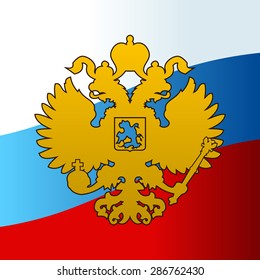 Russian Coat Arms Double-headed Eagle Emblem. Symbol Of Empire Russia Flag