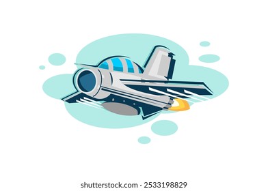 Ilustración vectorial de icono de avión de caza e interceptor supersónico ruso de la guerra fría. icono de aeronave militar simple