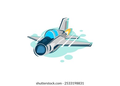 Ilustración vectorial de icono de avión de caza e interceptor supersónico ruso de la guerra fría. icono de aeronave militar simple
