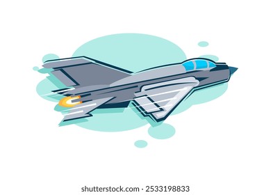 Ilustración vectorial de icono de avión de caza e interceptor supersónico ruso de la guerra fría. icono de aeronave militar simple