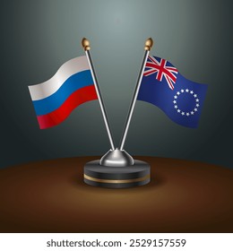 Russian and Cook Islands table flags relation  with gradient backgrund. Vector Illustration