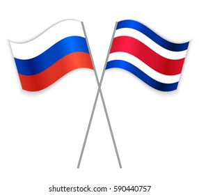 Russian and Costa Rican crossed flags. Russia combined with Costa Rica isolated on white. Language learning, international business or travel concept.