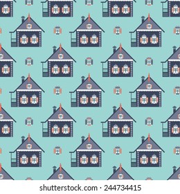 russian coutry house seamless pattern izba
