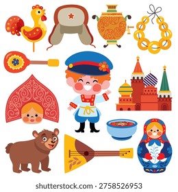 Russian Culture Elements Flat Drawing