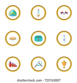 Russian culture icons set. cartoon style set of 9 russian culture vector icons for web design