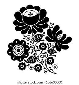 Russian design, folk art black and white flowers pattern 
